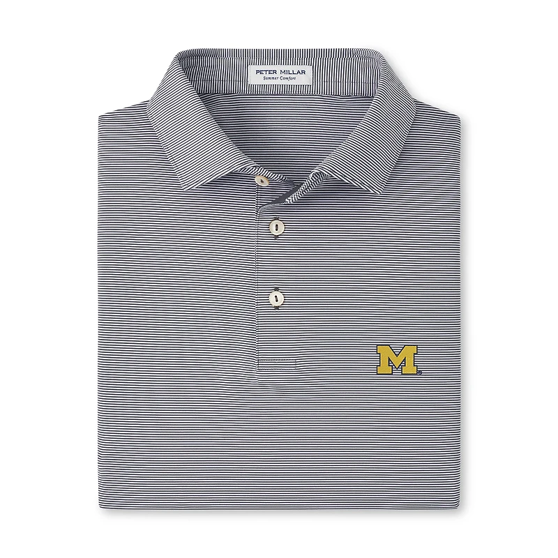 Men's Peter Millar  Gray/White Michigan Wolverines Jubilee Stripe Stretch Jersey Polo