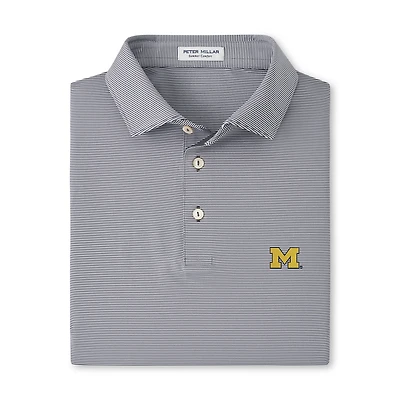 Men's Peter Millar Gray/White Michigan Wolverines Jubilee Stripe Stretch Jersey Polo