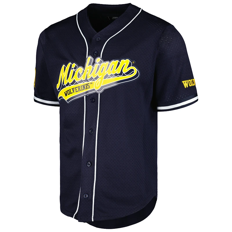 Maillot de baseball réplique à boutons complets en maille Pro Standard Navy Michigan Wolverines pour hommes