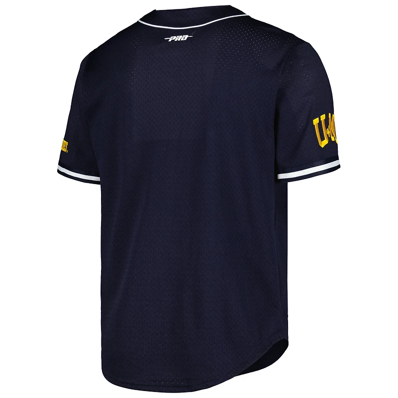 Maillot de baseball réplique à boutons complets en maille Pro Standard Navy Michigan Wolverines pour hommes