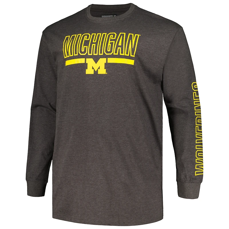 T-shirt à manches longues avec motif Heather Charcoal Michigan Wolverines Big & Tall pour hommes