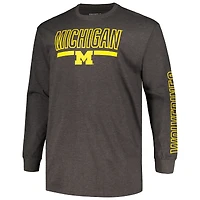 T-shirt à manches longues avec motif Heather Charcoal Michigan Wolverines Big & Tall pour hommes