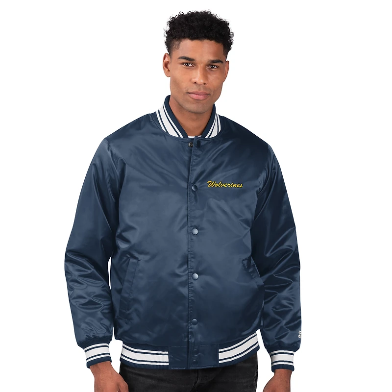 Veste universitaire en satin à deux coups bleu marine pour homme des Michigan Wolverines