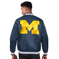 Men's Starter Navy Michigan Wolverines Two-Hit Satin Varsity Full-Snap Jacket