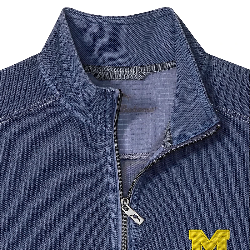 Haut Tommy Bahama bleu Michigan Wolverines Montego Bay à fermeture éclair quart de tour pour homme