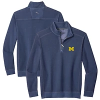 Haut Tommy Bahama bleu Michigan Wolverines Montego Bay à fermeture éclair quart de tour pour homme