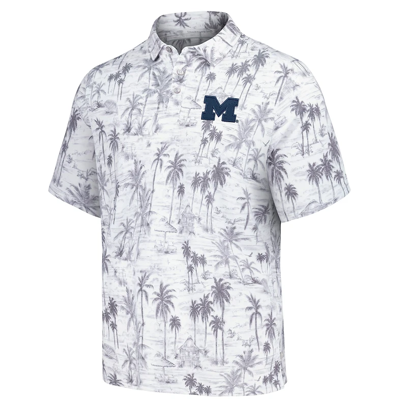 Men's Tommy Bahama Gray Michigan Wolverines Sport Cabana Shores IslandZone Tri-Blend Polo