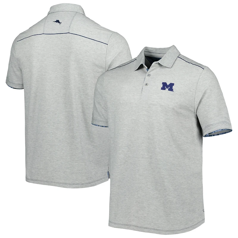 Men's Tommy Bahama Heathered Gray Michigan Wolverines IslandZone Tailgater Polo
