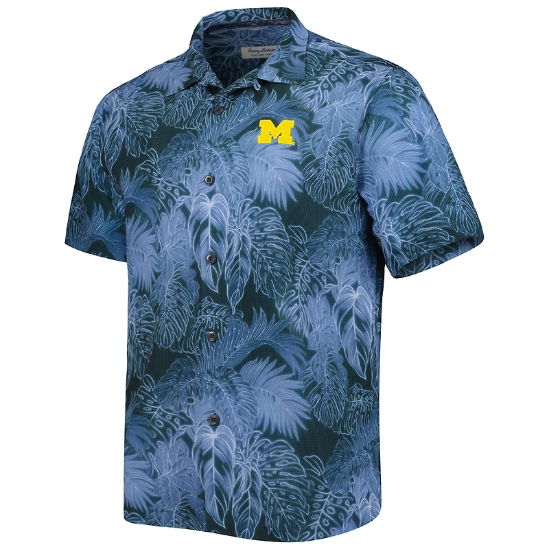 Tommy Bahama Navy Michigan Wolverines Big & Tall Coast Luminescent Fronds IslandZone Chemise de camp boutonnée