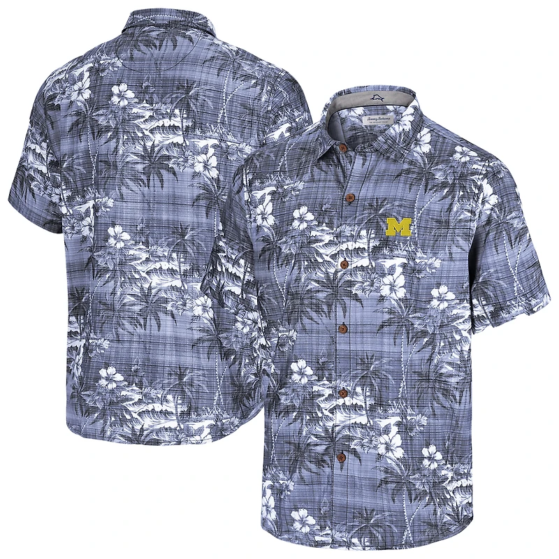 Men's Tommy Bahama Navy Michigan Wolverines Coconut Point Palmetta IslandZone Camp Button-Up Shirt