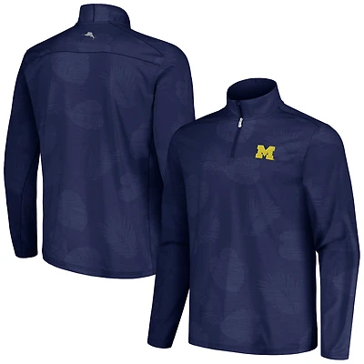 Veste à demi-zip Tommy Bahama Navy Michigan Wolverines Delray Frond IslandZone pour hommes