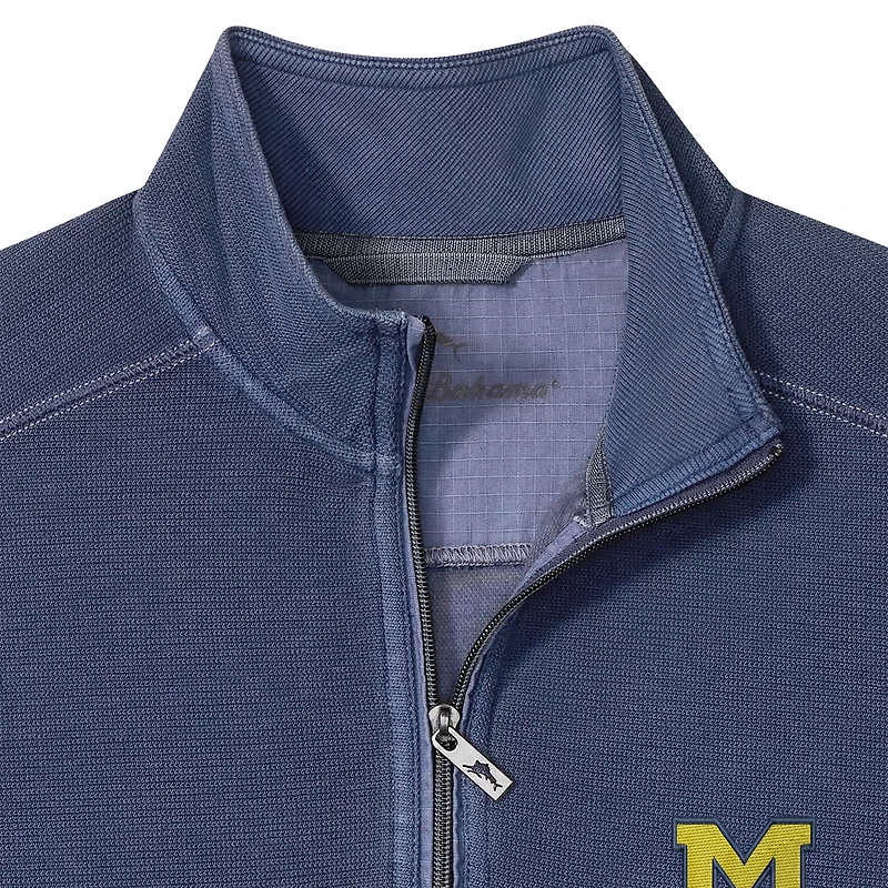 Veste Tommy Bahama bleu marine pour homme, Michigan Wolverines, demi-zippée Montego Bay