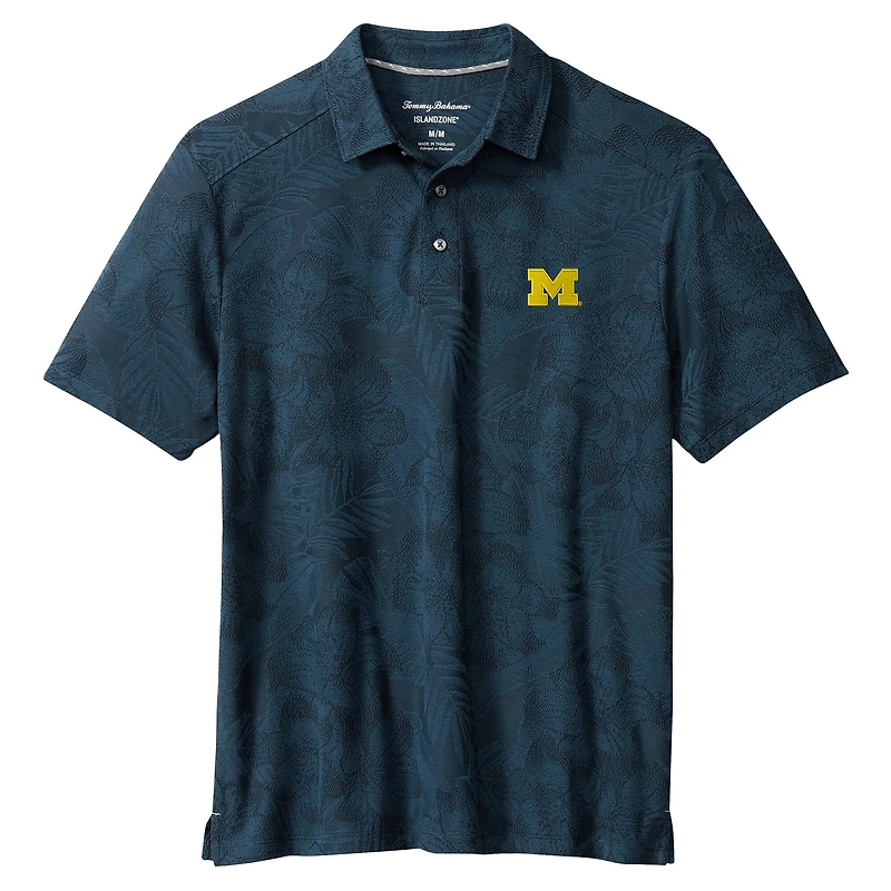 Polo Tommy Bahama bleu marine pour homme, Michigan Wolverines, Palm Fresco, Hibiscus, IslandZone®