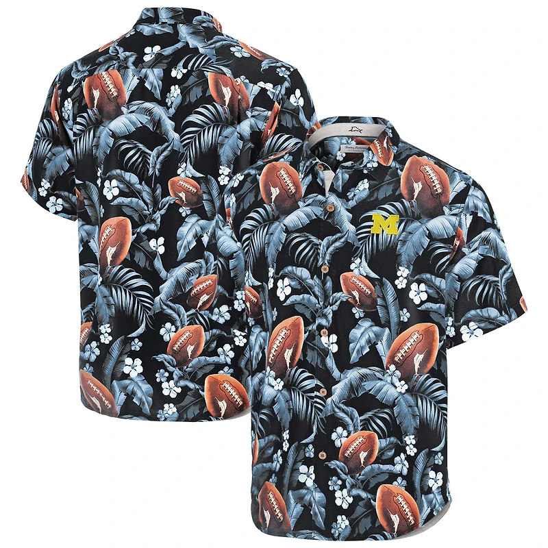 Chemise boutonnée Tommy Bahama bleu marine pour homme Michigan Wolverines Veracruz Cay First Down Blooms