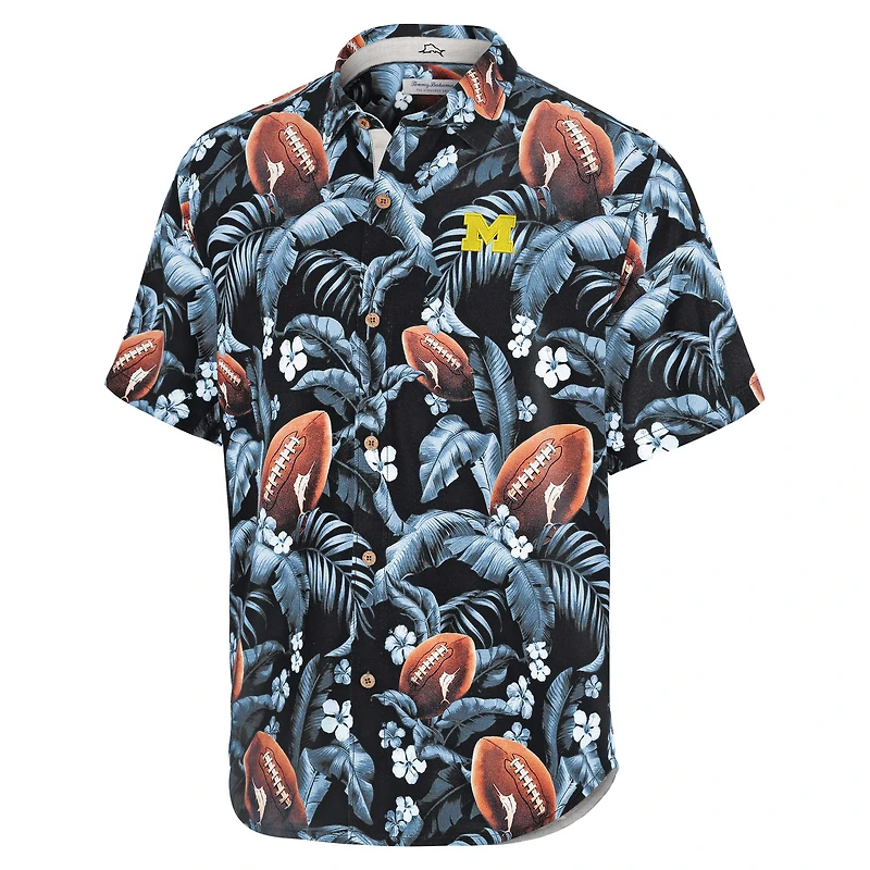 Chemise boutonnée Tommy Bahama bleu marine pour homme Michigan Wolverines Veracruz Cay First Down Blooms
