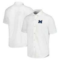 Men's Tommy Bahama White Michigan Wolverines Coconut Point Palm Vista IslandZone Camp Button-Up Shirt