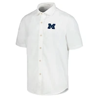 Men's Tommy Bahama White Michigan Wolverines Coconut Point Palm Vista IslandZone Camp Button-Up Shirt
