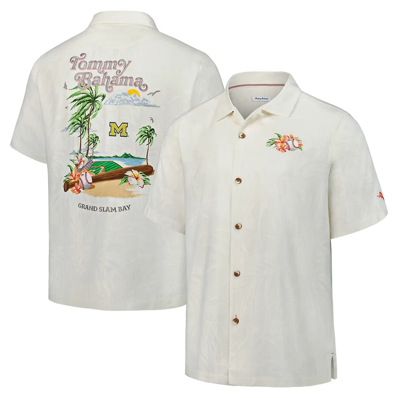 Men's Tommy Bahama White Michigan Wolverines Grand Slam Bay Camp Button-Up Shirt