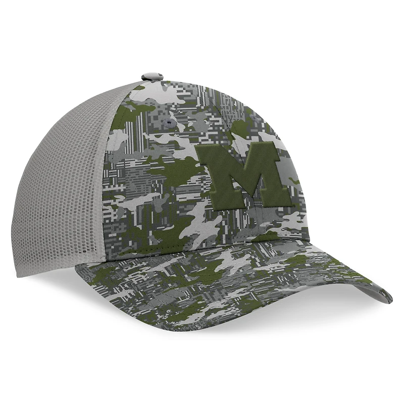 Top of the World pour hommes Gris Michigan Wolverines OHT Military Appréciation Pledge Trucker Camo Casquette réglable