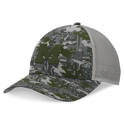 Top of the World pour hommes Gris Michigan Wolverines OHT Military Appréciation Pledge Trucker Camo Casquette réglable