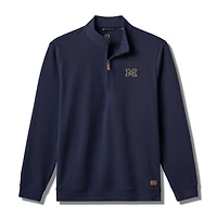 Pull TravisMathew bleu marine Michigan Wolverines Cloud Home Game pour homme, col zippé, en mélange de trois matières.