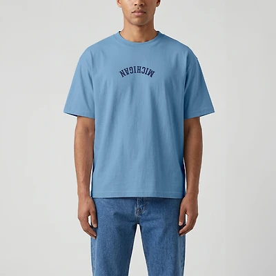 Men's Uscape Apparel Light Blue Michigan Wolverines Upside Down Embroidered Vintage Heavyweight T-Shirt