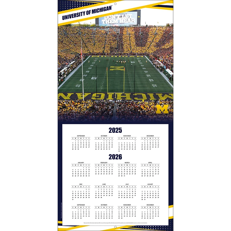 Calendrier mural 2026 des Wolverines du Michigan (12 po x 12 po)