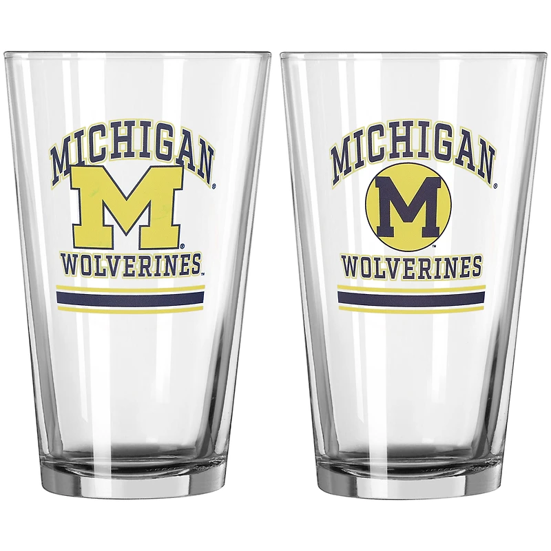 Lot de deux verres à pinte Michigan Wolverines de 473 ml (16 oz).