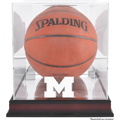 Vitrine de basket-ball Michigan Wolverines avec finition antique en acajou et dos en miroir