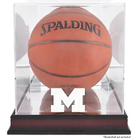 Vitrine de basket-ball Michigan Wolverines avec finition antique en acajou et dos en miroir