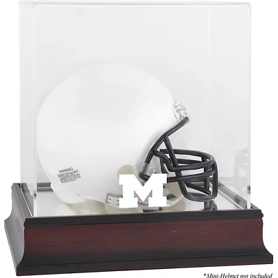 Vitrine de présentation pour mini casque avec logo en acajou des Wolverines du Michigan et dos miroir