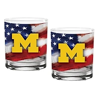Michigan Wolverines  Two-Pack 14oz. Americana Rocks Glass Set