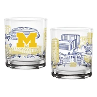 Michigan Wolverines Two-Pack 14oz. Campus Line Art Glass