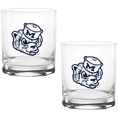 Michigan Wolverines Two Pack 14oz. Vault Sketch Rocks Glass Set