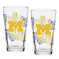 Michigan Wolverines Two-Pack 16oz. Campus Line Art Pint Glass Set