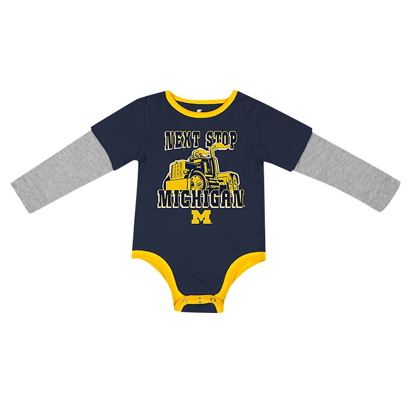 Body à manches longues Next Stop pour nouveau-né et bébé Colosseum Navy Michigan Wolverines
