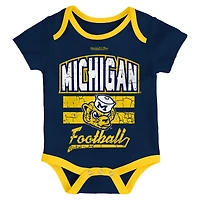 Newborn & Infant Mitchell Ness Navy Michigan Wolverines 3-Pack Bodysuit, Bib and Bootie Set