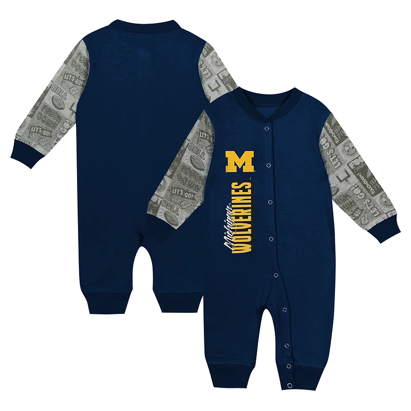 Combinaison à manches longues colorblock pour nouveau-né et nourrisson, bleu marine, Michigan Wolverines Playbook