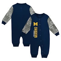 Combinaison à manches longues colorblock pour nouveau-né et nourrisson, bleu marine, Michigan Wolverines Playbook