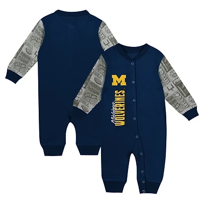 Combinaison à manches longues colorblock pour nouveau-né et nourrisson, bleu marine, Michigan Wolverines Playbook