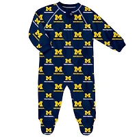 Combinaison zippée intégrale à imprimé raglan bleu marine Michigan Wolverines pour nouveau-nés et nourrissons