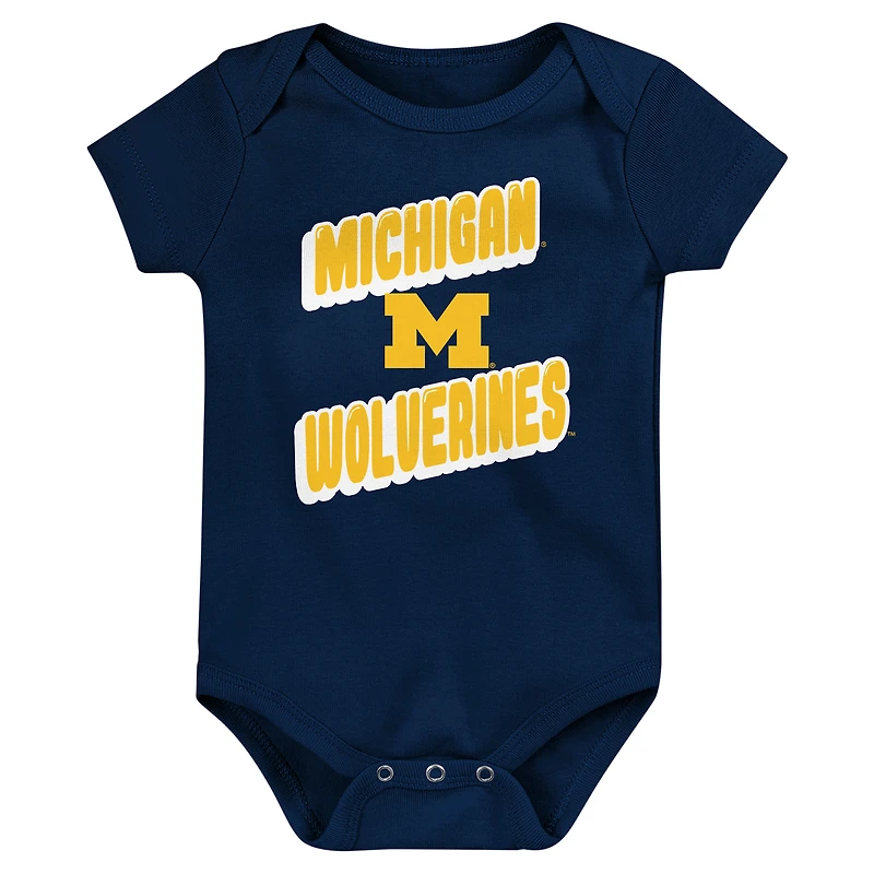 Newborn Navy Michigan Wolverines Sunday Comics 3-Pack Bodysuit Set