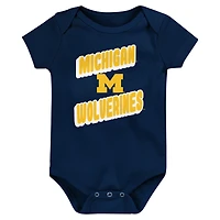 Newborn Navy Michigan Wolverines Sunday Comics 3-Pack Bodysuit Set