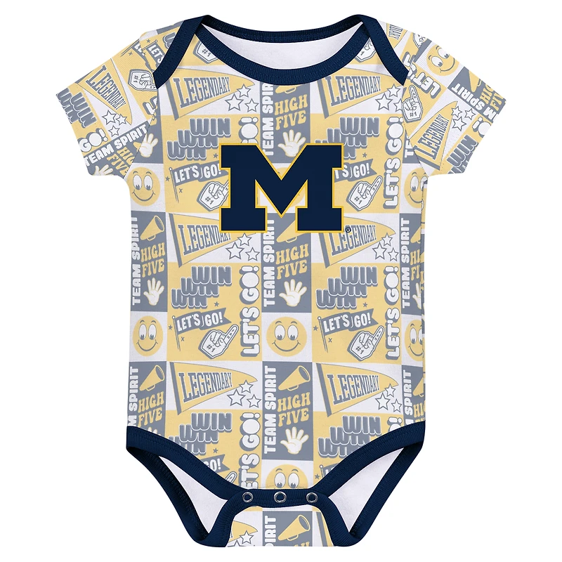 Newborn Navy Michigan Wolverines Sunday Comics 3-Pack Bodysuit Set