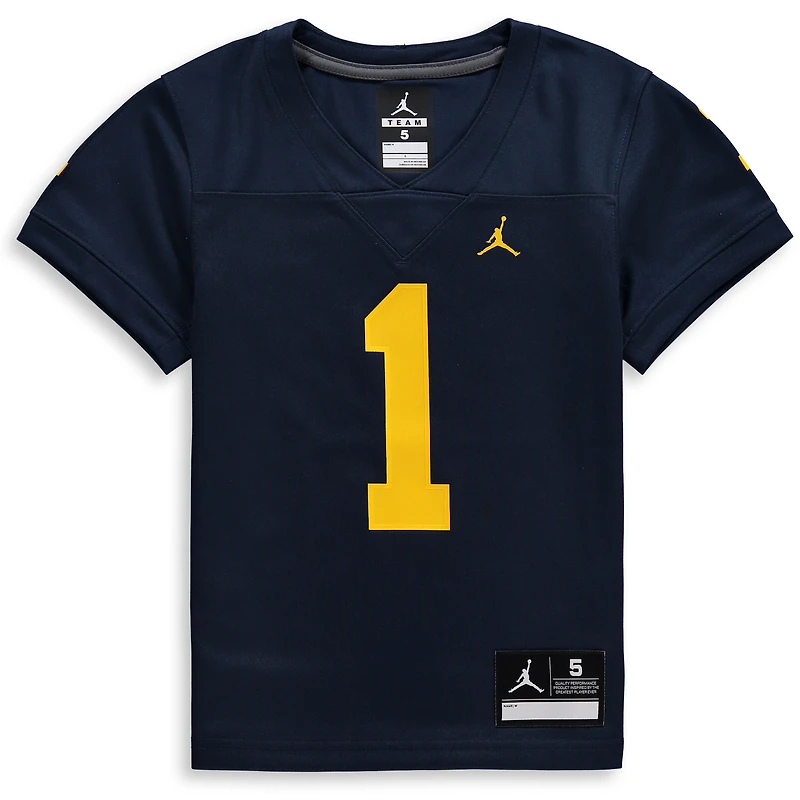 Jordan Brand #1 Navy Michigan Wolverines Team Replica Maillot de football pour enfants d'âge préscolaire