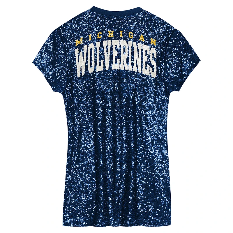 Preschool  Navy Michigan Wolverines Sequin V-Neck Dress