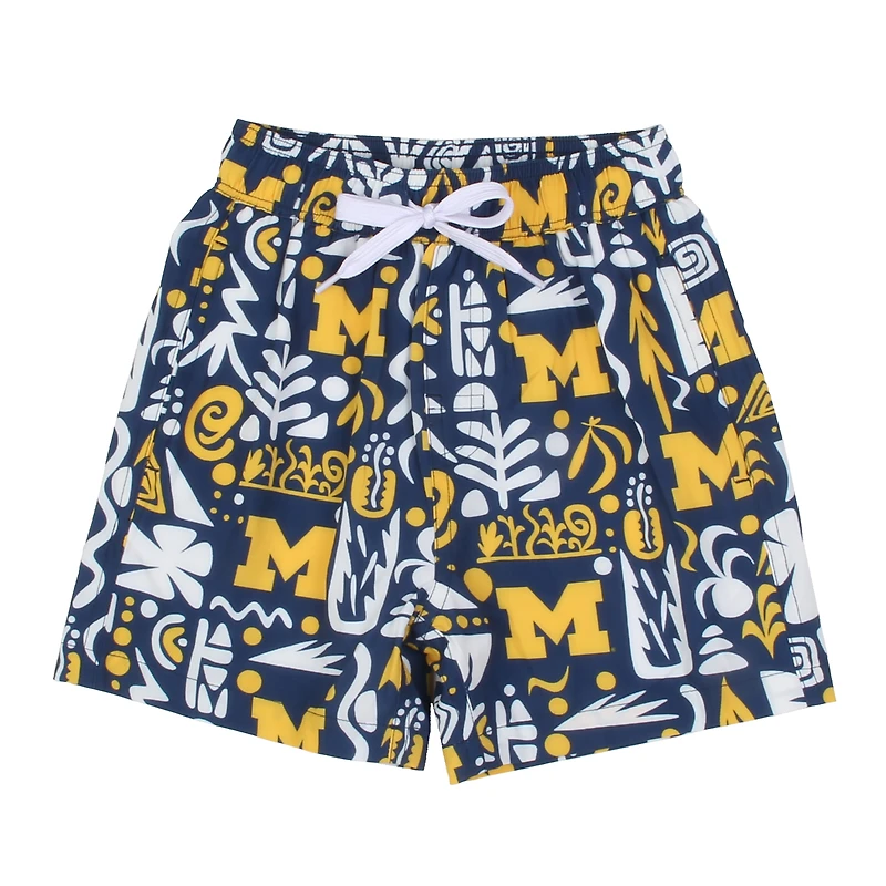 Preschool Wes & Willy Navy Michigan Wolverines Allover Print Tribal Swim Shorts