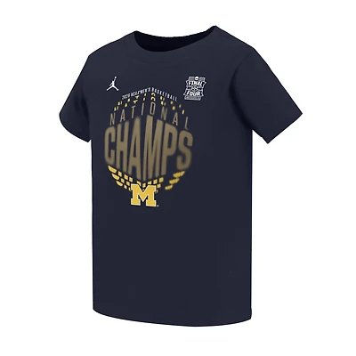 T-shirt Jordan Brand bleu marine pour tout-petit Michigan Wolverines, champions nationaux de basketball masculin NCAA 2026, vestiaire