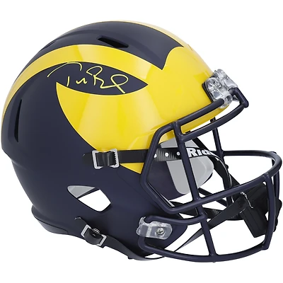Casque réplique Riddell autographié par Tom Brady des Michigan Wolverines (signature à la peinture jaune)