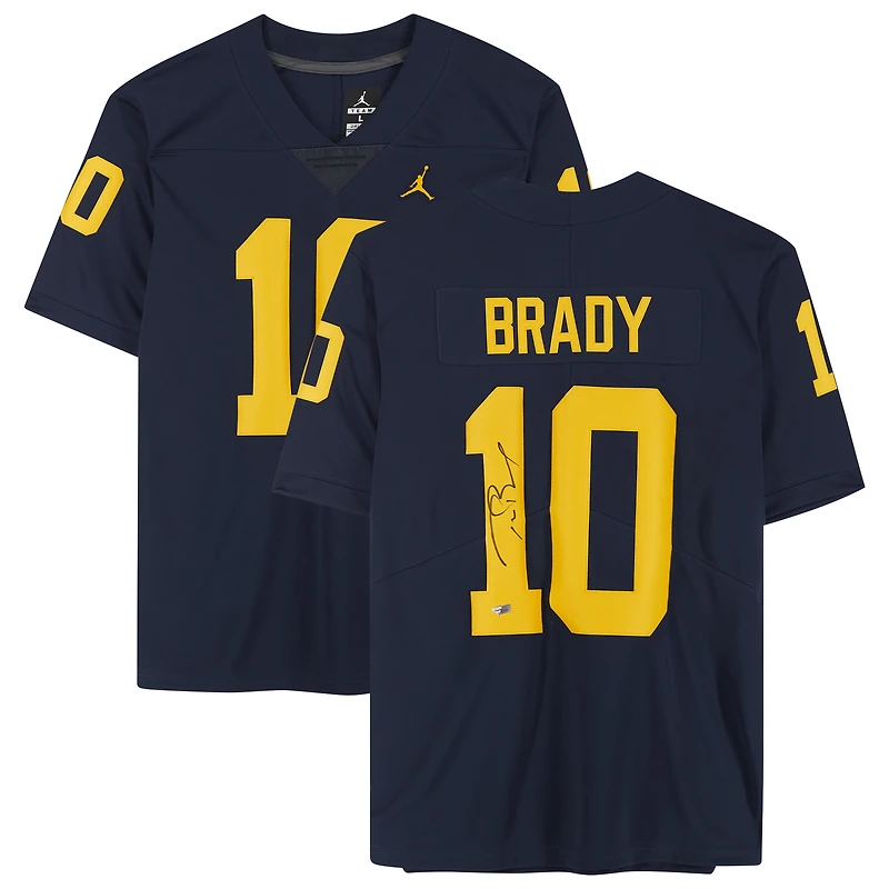 Maillot Nike dédicacé par Tom Brady Navy Michigan Wolverines